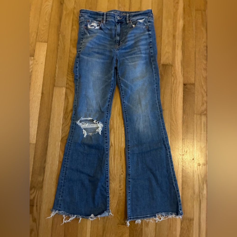 American Eagle Outfitters Blue Distressed Straight Leg Jeans